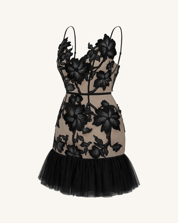 Florales Träger-Minikleid - Schwarz