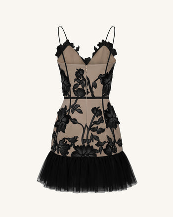 Florales Träger-Minikleid - Schwarz