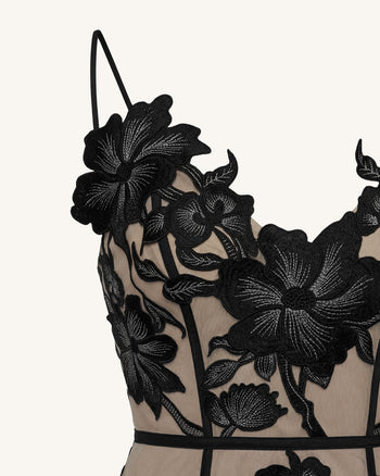 Florales Träger-Minikleid - Schwarz