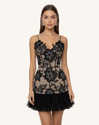 Florales Träger-Minikleid - Schwarz