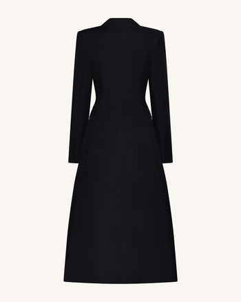 Strukturierter Maxiblazer mit Spitzrevers im Cutaway-Stil - Schwarz
