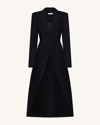 Strukturierter Maxiblazer mit Spitzrevers im Cutaway-Stil - Schwarz