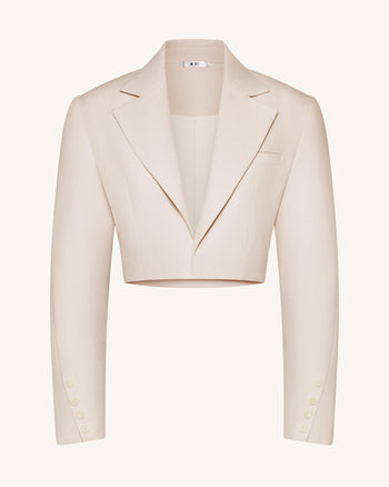 Strukturierter Blazer mit Power-Schultern und Cropped-Schnitt - Beige