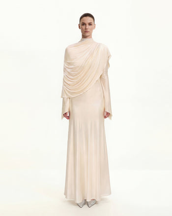 Durchsichtiges Schal-Maxikleid mit Raffung und Bodycon-Schnitt - Creme