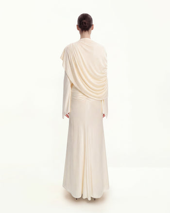 Durchsichtiges Schal-Maxikleid mit Raffung und Bodycon-Schnitt - Creme