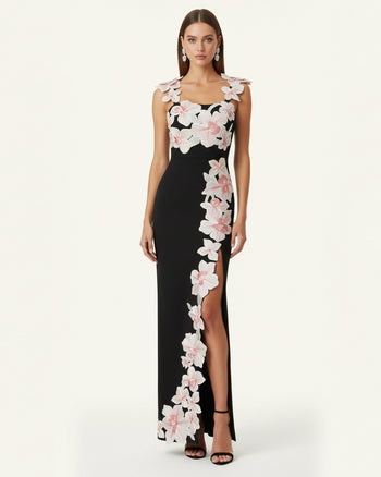 Flower Besticktes Kleid - Schwarz/Rosa
