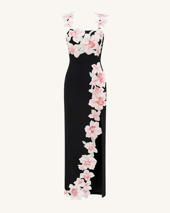 Flower Besticktes Kleid - Schwarz/Rosa