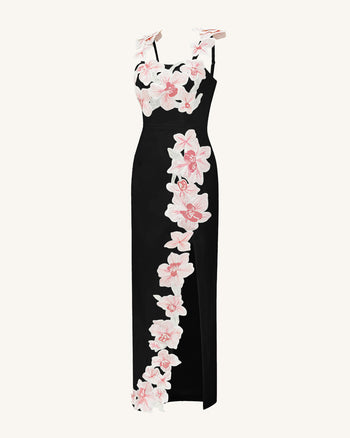 Flower Besticktes Kleid - Schwarz/Rosa