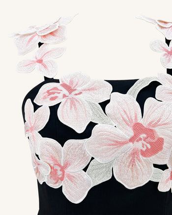 Flower Besticktes Kleid - Schwarz/Rosa