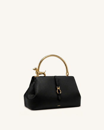 Bruna Henkeltasche mit Dackel-Metallgriff - Schwarz