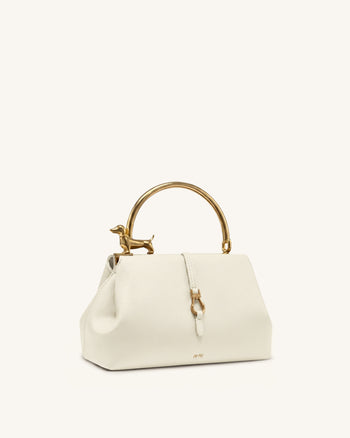 Bruna Henkeltasche mit Dackel-Metallgriff - Weiß