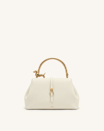 Bruna Henkeltasche mit Dackel-Metallgriff - Weiß