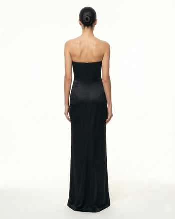 Iris Trägerloses Maxikleid mit Blumenapplikationen - Schwarz