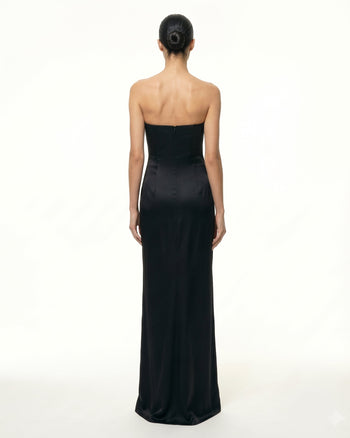 Iris Trägerloses Maxikleid mit Blumenapplikationen - Schwarz