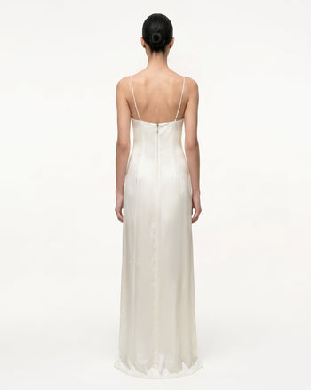 Satin-Slip-Kleid mit Iris-Motiv - Weiß