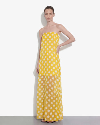Trägerloses Maxikleid mit Polka-Dots - Gelb