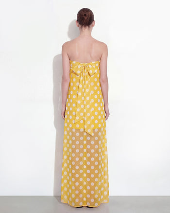 Trägerloses Maxikleid mit Polka-Dots - Gelb