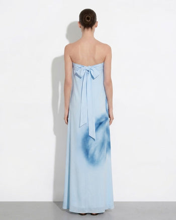 Aquarell-Blumenprint trägerloses Maxikleid - Blau