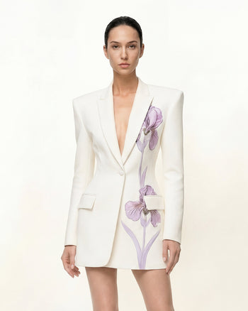 Sanduhr-Blazer mit Iris-Stickerei - Weiß