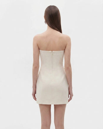 Trägerloses Kleid mit Blumen-Applikationen - Weiß