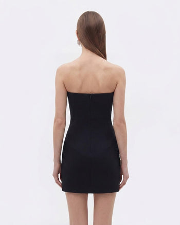 Trägerloses Kleid mit Blumen-Applikationen - Schwarz