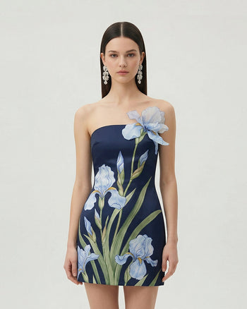 Geblümtes Minikleid - Marineblau