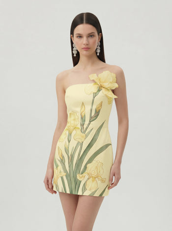 Geblümtes Minikleid - Gelb