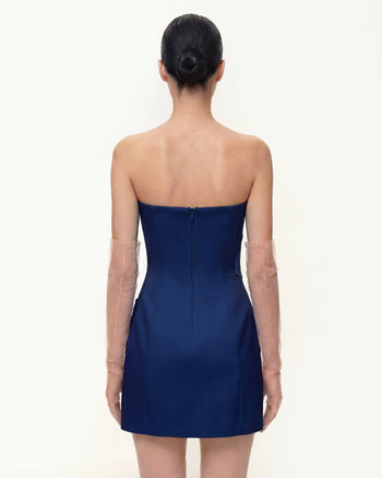 Iris Blumendruck Trägerloses Kleid – Marineblau
