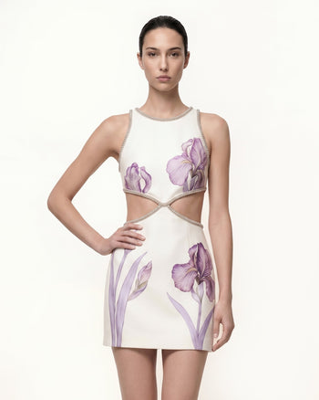 Floral Minikleid mit Perlenbesatz - Weiß