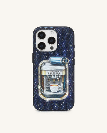Handyhülle im Kaffeedosen-Design mit künstlichen Kristallen - Blau