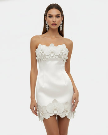 Orchid Trägerloses Minikleid mit Besatz - Weiß
