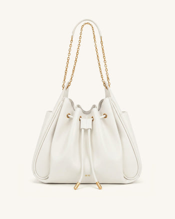 Rowan Raffierte Kordelzug-Ketten-Bucket-Bag - Elfenbein
