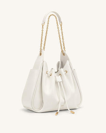 Rowan Raffierte Kordelzug-Ketten-Bucket-Bag - Elfenbein
