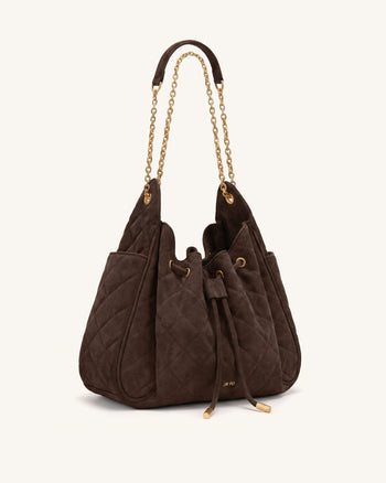 Rowan Gesteppte Beuteltasche mit Kette aus Wildlederimitat - Dunkelbraun