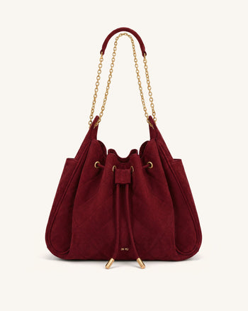 Rowan Gesteppte Ketten-Bucket-Bag aus Kunstwildleder - Dunkelrot