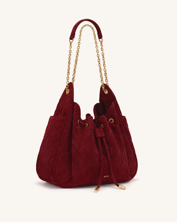 Rowan Gesteppte Ketten-Bucket-Bag aus Kunstwildleder - Dunkelrot