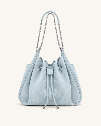 Rowan Gesteppte Ketten-Bucket-Bag aus Kunstwildleder - Blau