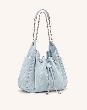 Rowan Gesteppte Ketten-Bucket-Bag aus Kunstwildleder - Blau