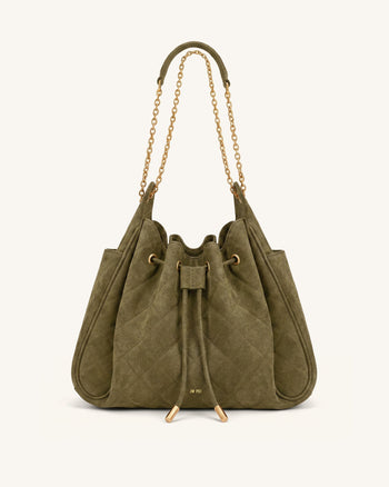Rowan Gesteppte Ketten-Bucket-Bag aus Kunstwildleder - Olivgrün