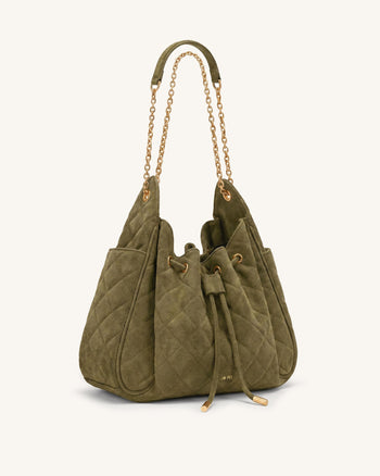 Rowan Gesteppte Ketten-Bucket-Bag aus Kunstwildleder - Olivgrün