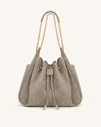 Rowan Gesteppte Ketten-Bucket-Bag aus Kunstwildleder - Grau