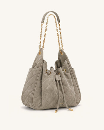 Rowan Gesteppte Ketten-Bucket-Bag aus Kunstwildleder - Grau