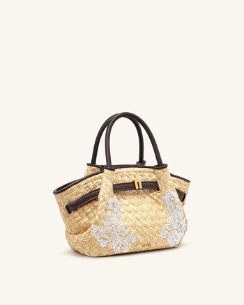 Hana Mini-Tasche mit Perlenbesatz aus Kunststroh - Braun