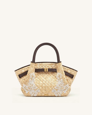 Hana Mini-Tasche mit Perlenbesatz aus Kunststroh - Braun