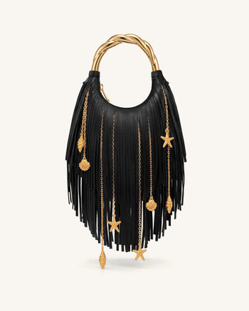 Chloe Handtasche mit Metallgriff und Fransen - Schwarz