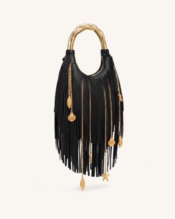 Chloe Handtasche mit Metallgriff und Fransen - Schwarz