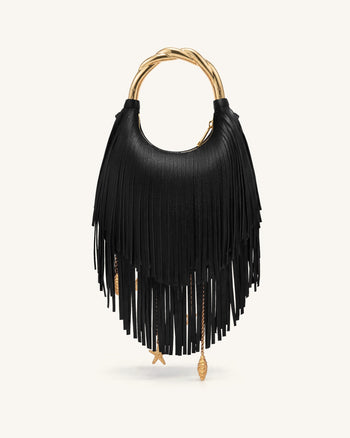 Chloe Handtasche mit Metallgriff und Fransen - Schwarz