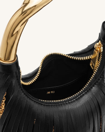 Chloe Handtasche mit Metallgriff und Fransen - Schwarz
