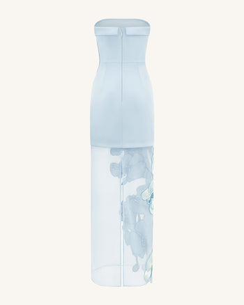 Kleid mit Orchideenstickerei – Hellblau