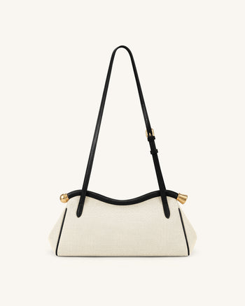 Naomi Geschwungene Schultertasche - Schwarzer Canvas